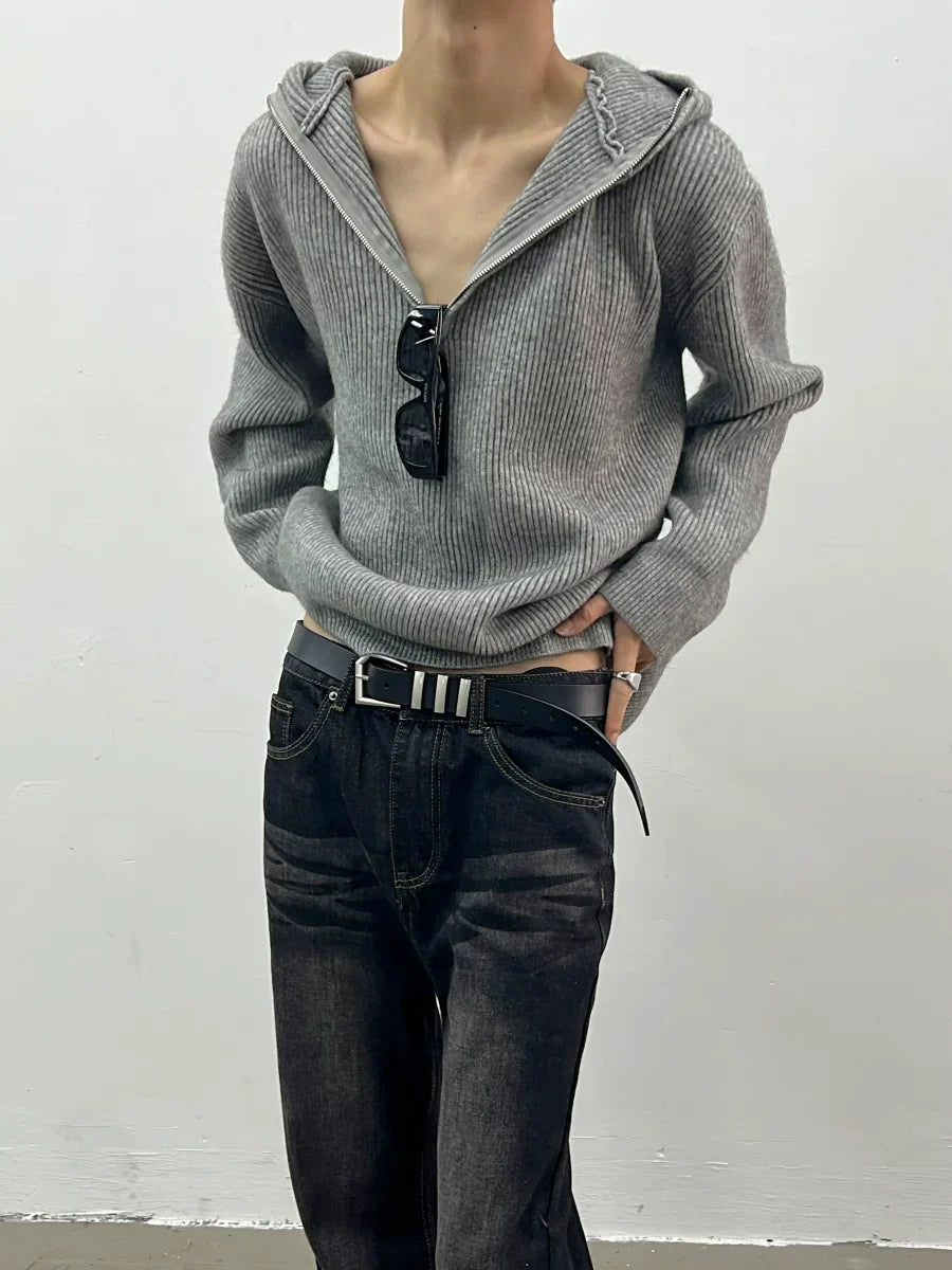 Oversize Zipper Hooded Knit Sweater