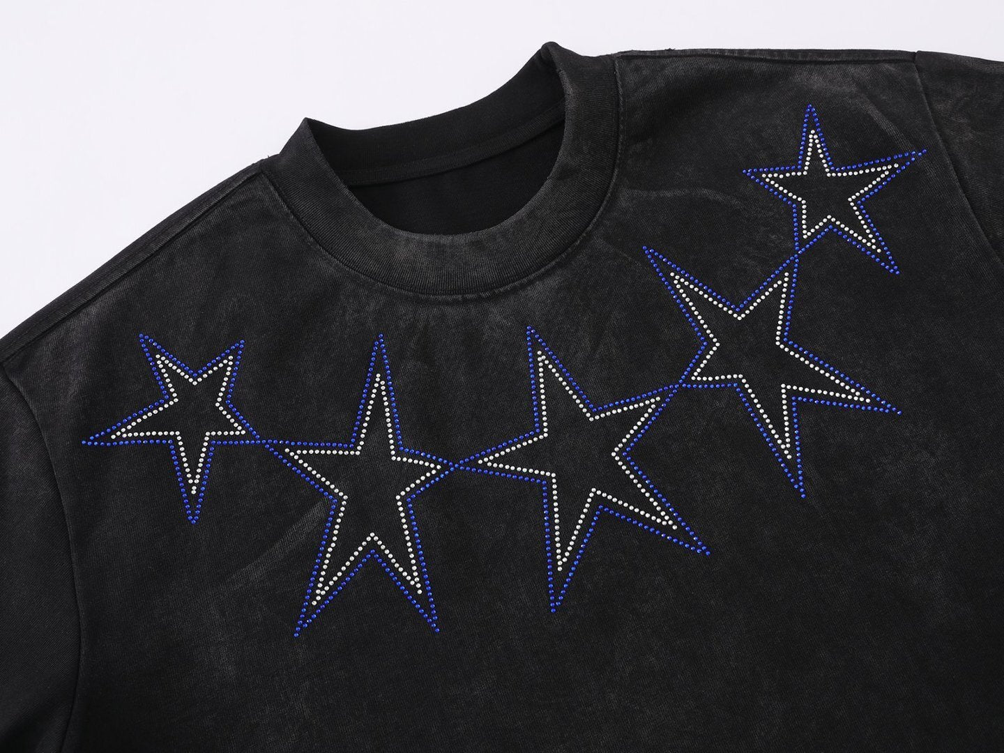 Star Rhinestone Dirty Dye Washed Short Sleeve T-Shirt