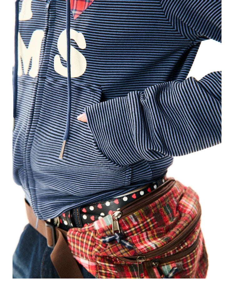 Heart Letter Print Stripe Cropped Zipper Hoodie
