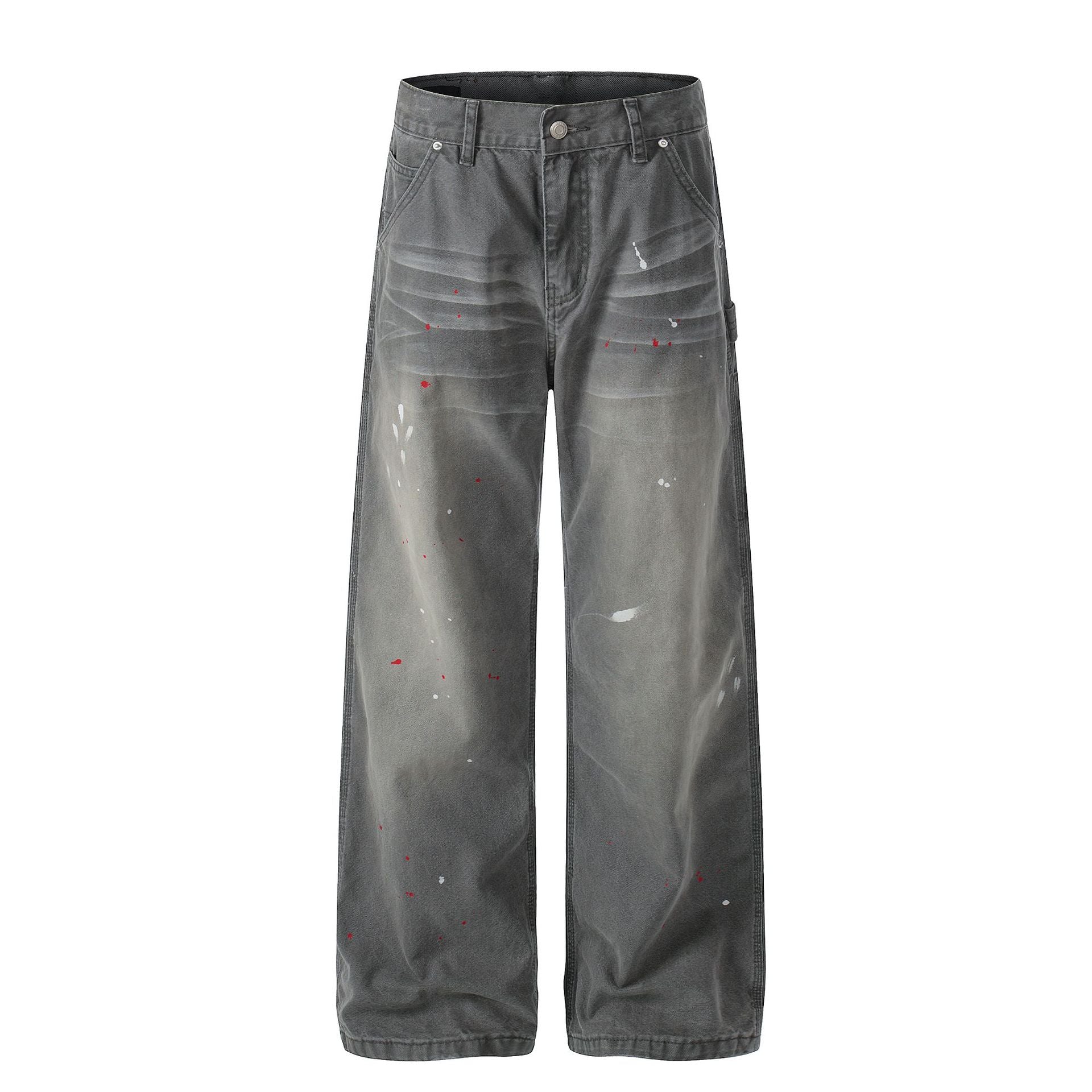 Whisker Ink Splash Curved Wide Leg Denim Jeans