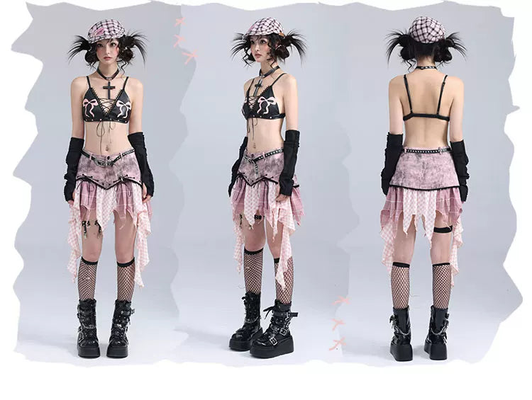 Irregular Damage Ruffle Denim Skirt