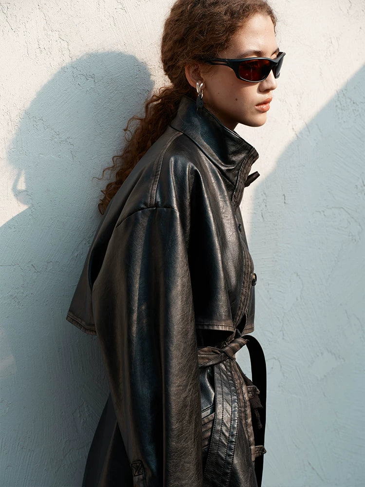 PU Leather Long Coat