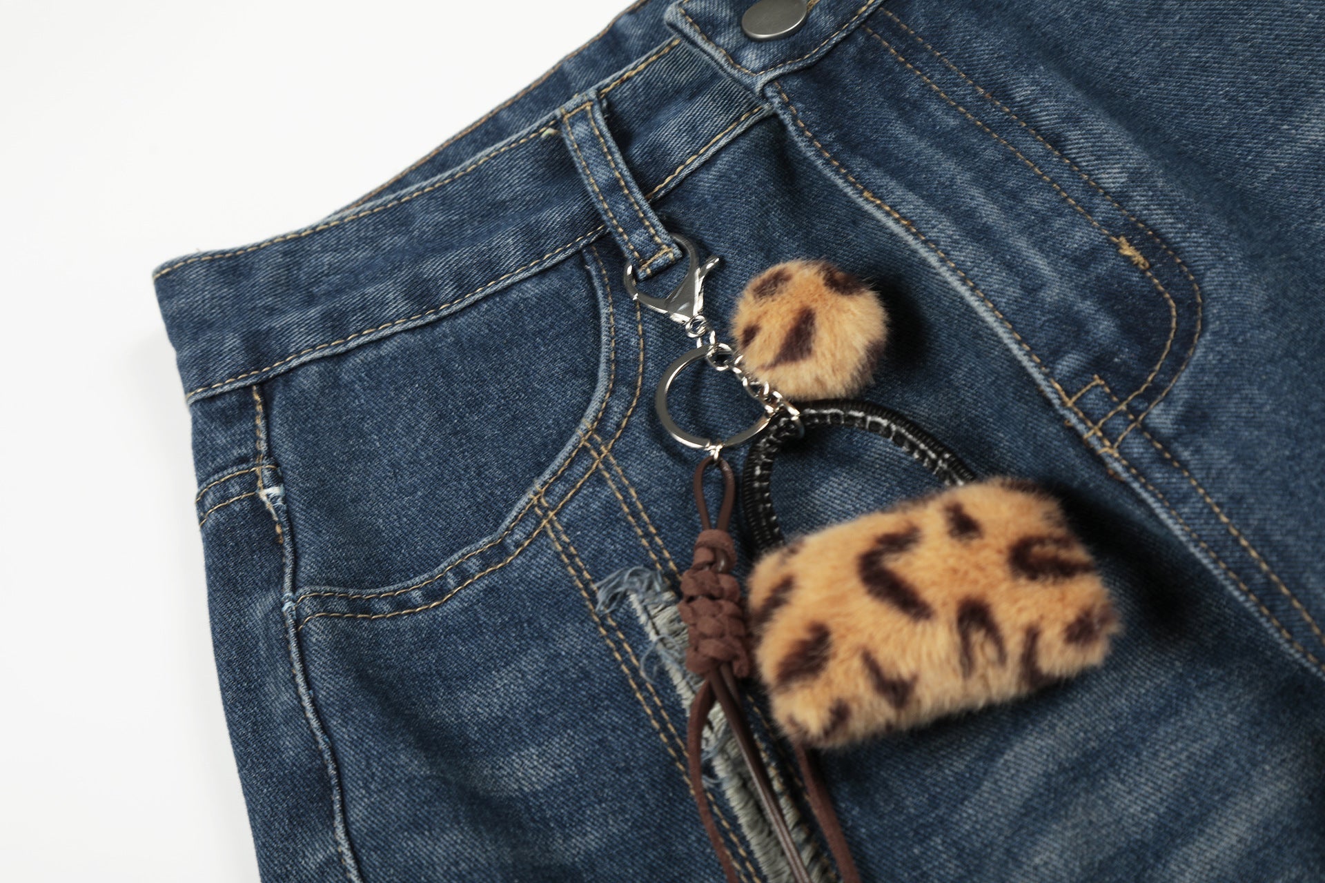 Leopard Print Cross Wide Leg Denim Jeans