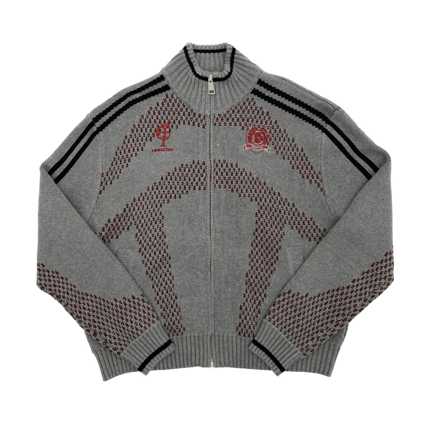Embroidery Stripe Line Zipper Knit Cardigan