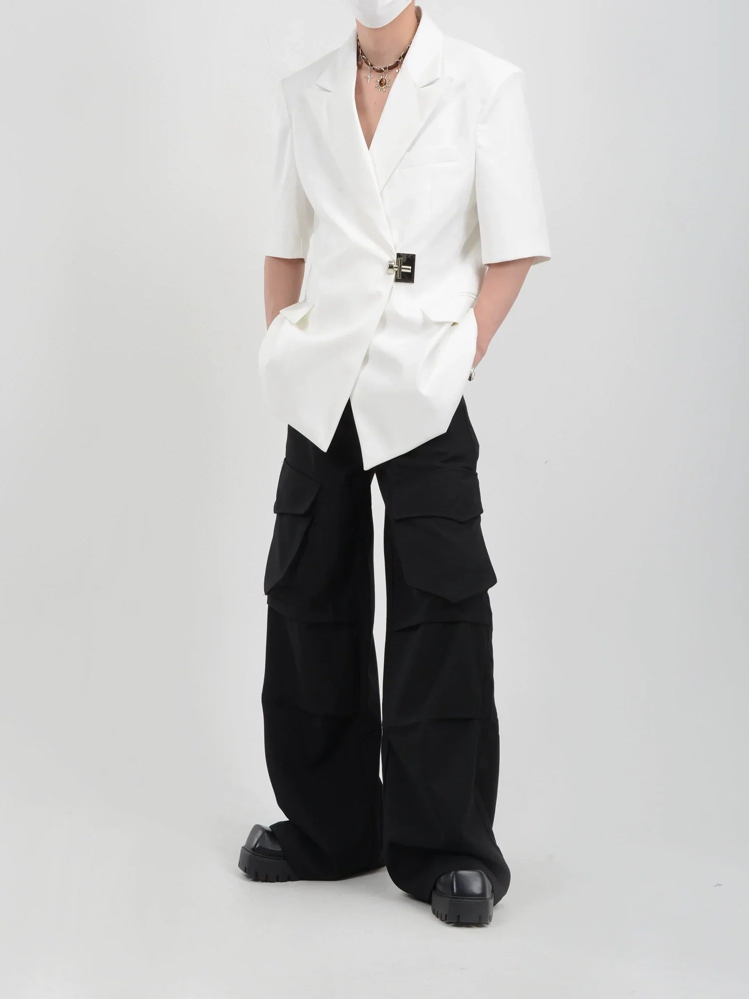 Oversize Metal Lock Short Sleeve Tailored Jacket
