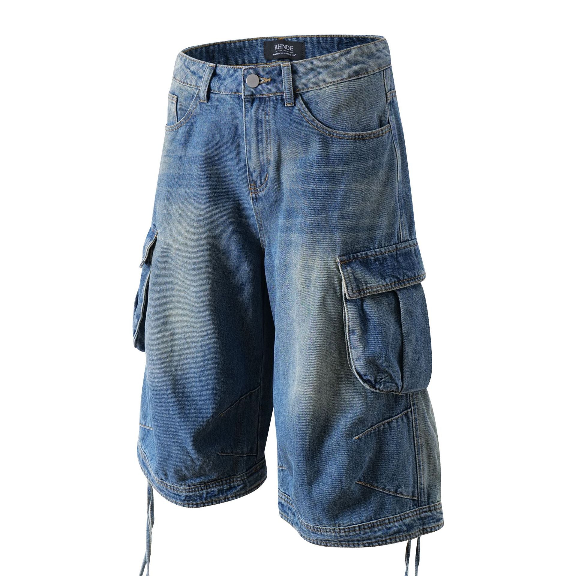 Washed Multi Pocket Cargo Denim Jort