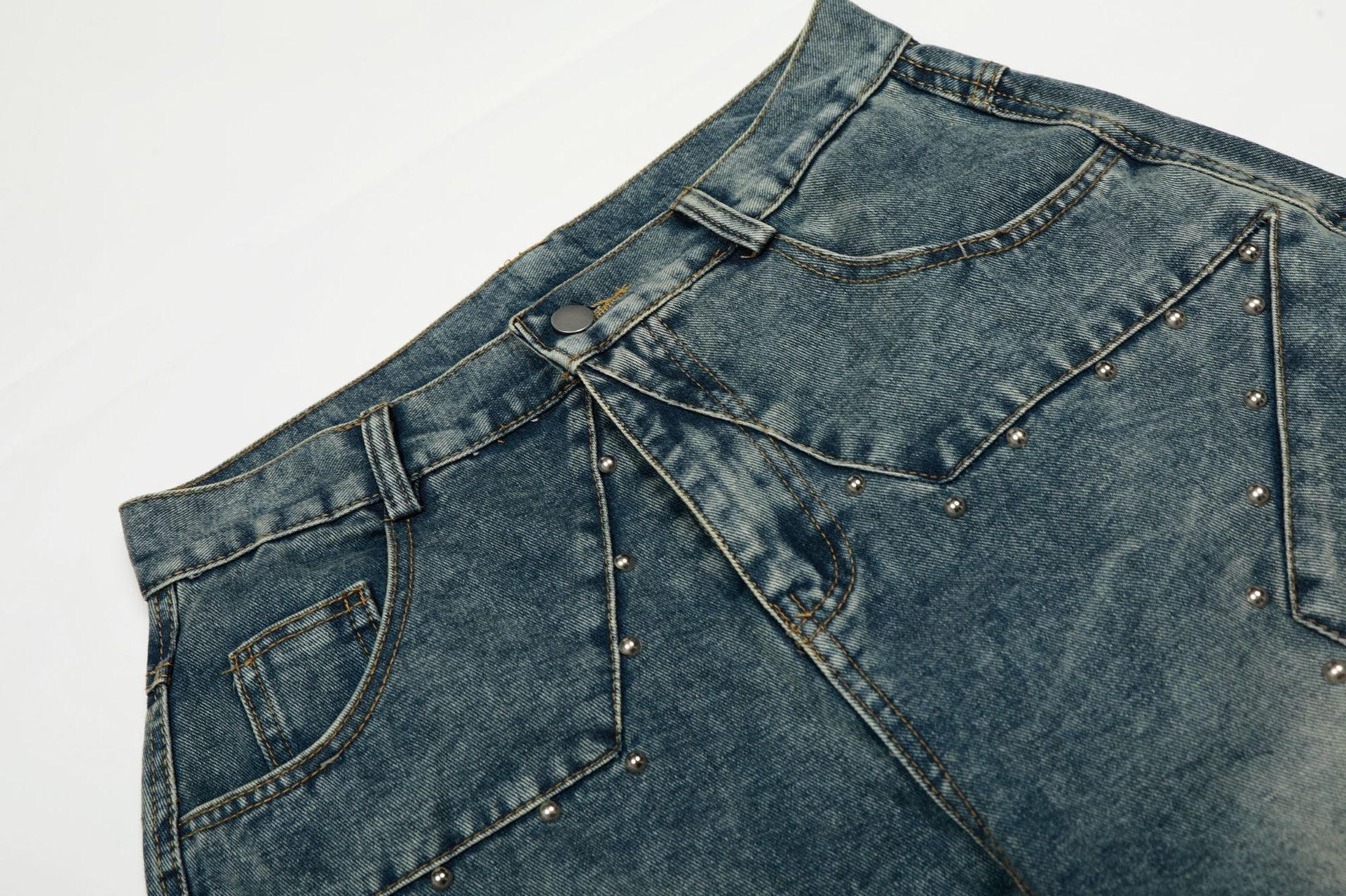 Star Patch Rivet Wide Leg Denim Jeans