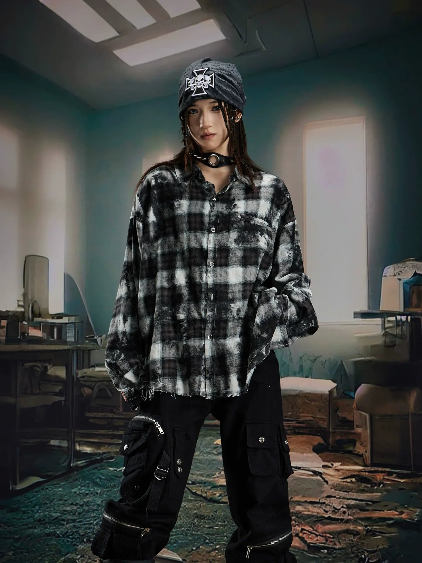 Oversize Plaid Long Sleeve Shirt