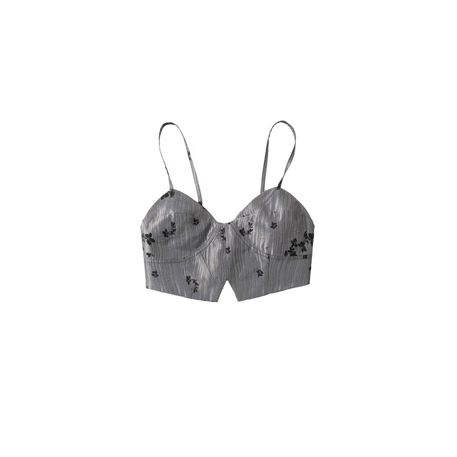 Floral Camisole Bustier & Flare Leg Warmers & Pleats Skirt & Cropped Jacket Setup