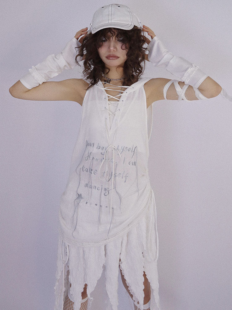 Letter Design Oversize Hooded Pullover Top