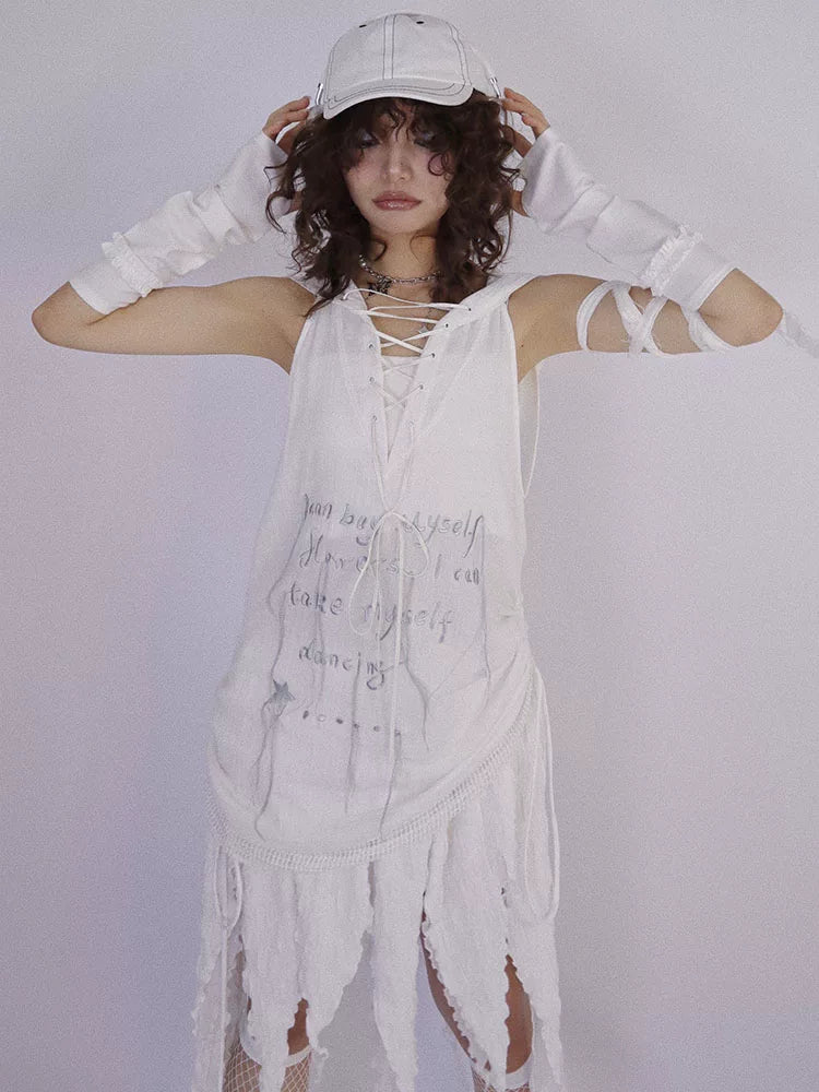 Letter Design Oversize Hooded Pullover Top