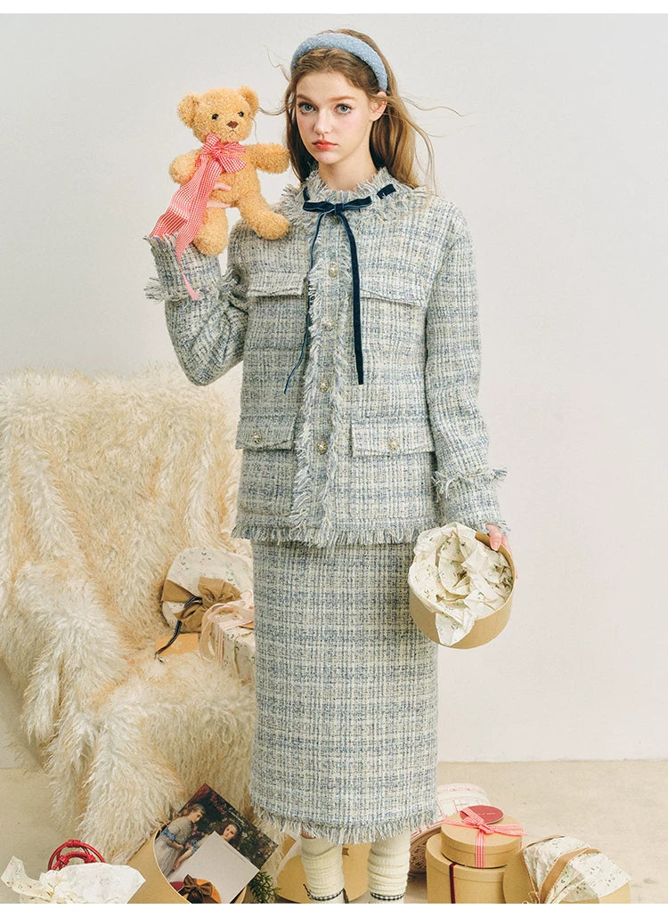 Bow Jacquard Jacket & Tassel Jacquard Short Skirt Setup