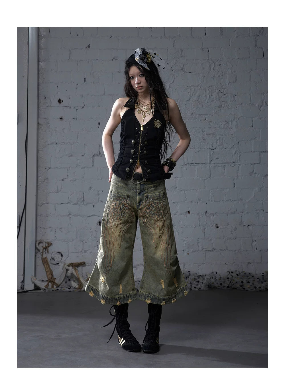 V-Neck Fake Layered Waist-Fit Tank Top