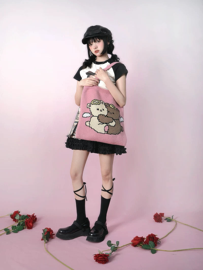 Angel Bear Jacquard Knit Tote Bag
