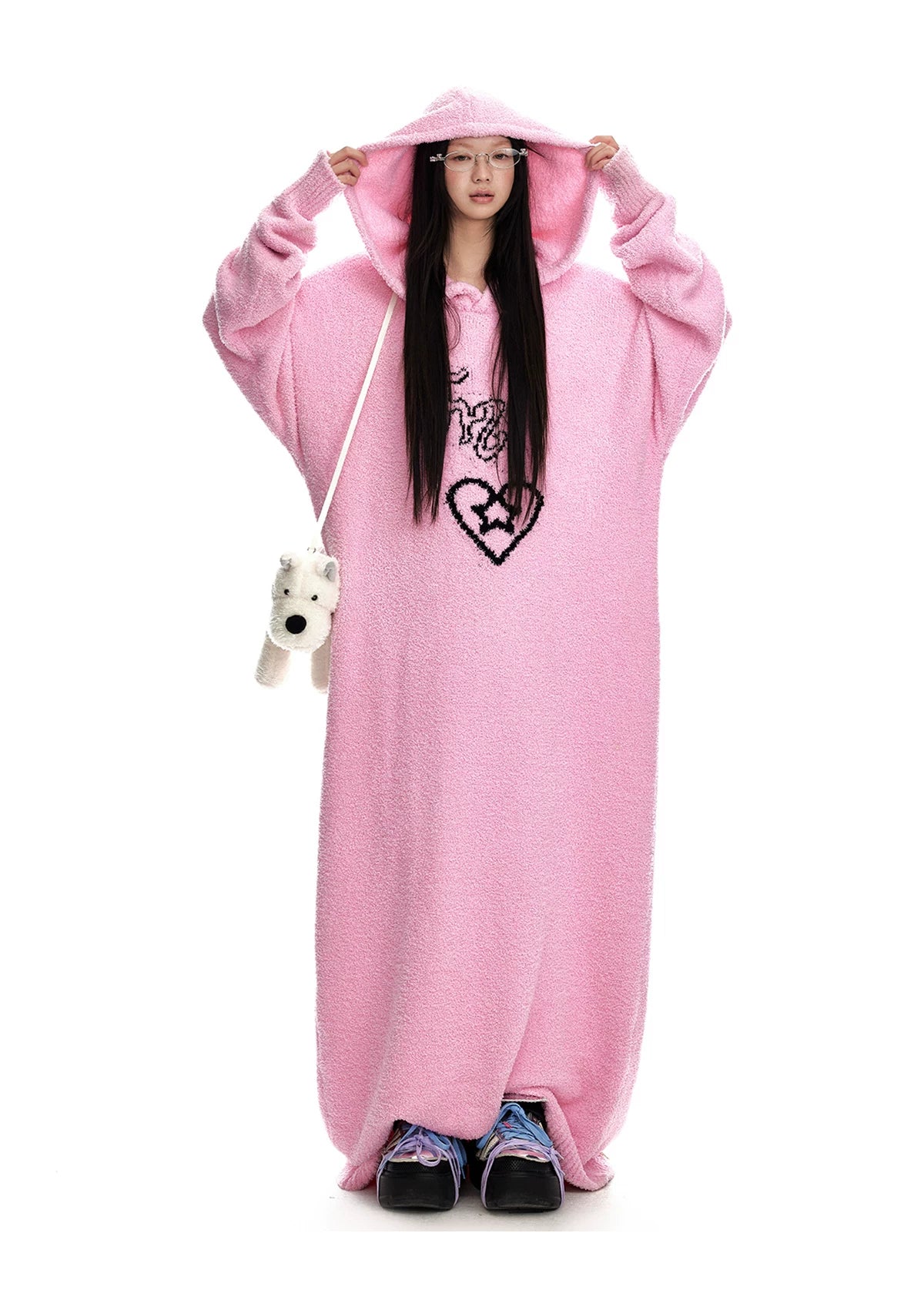 Fuzzy Hooded Knit Sweater Dress