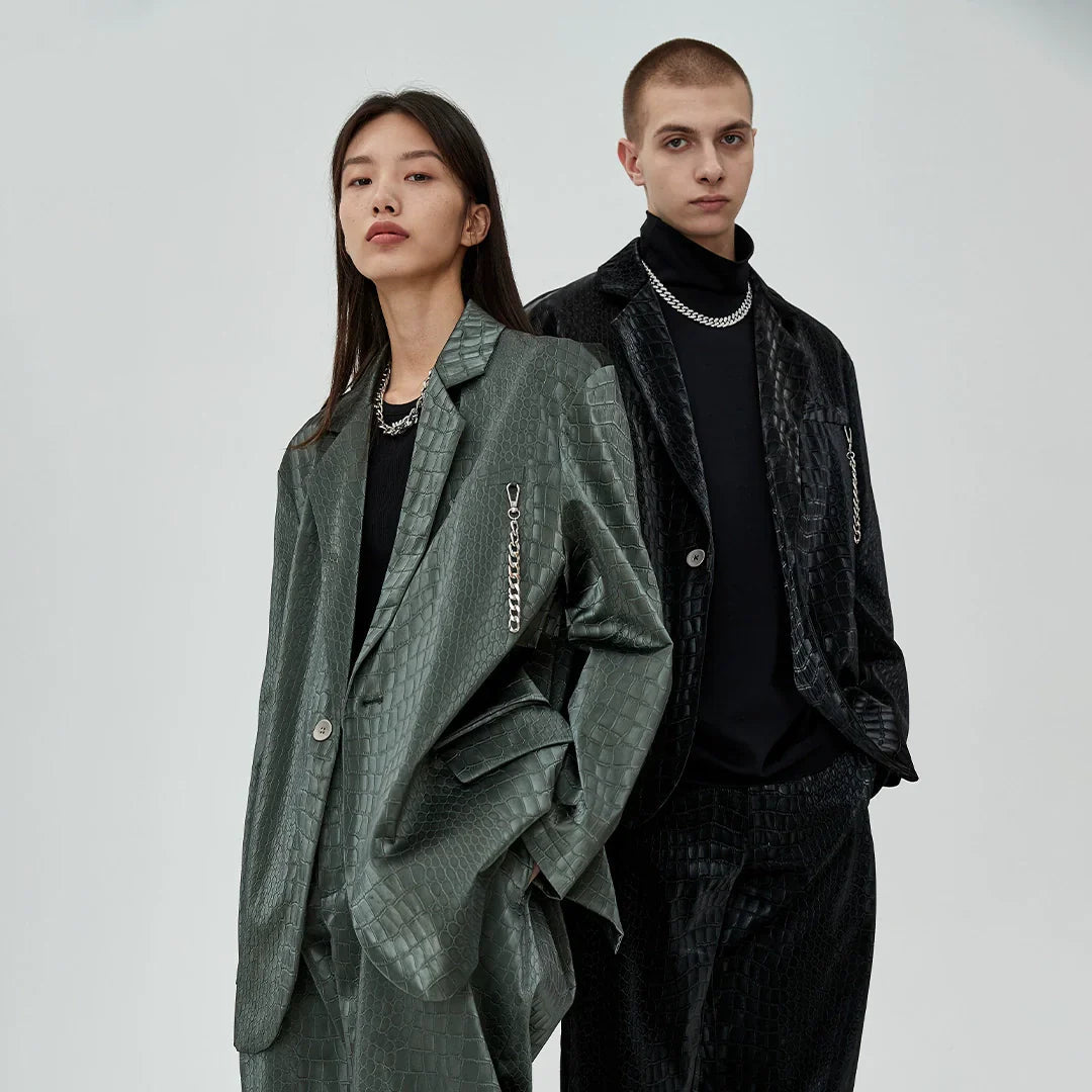 Oversize Crocodile PU Leather Jacket