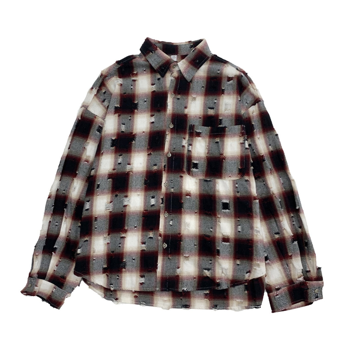 Ripped Plaid Oversize Long Sleeve Shirt