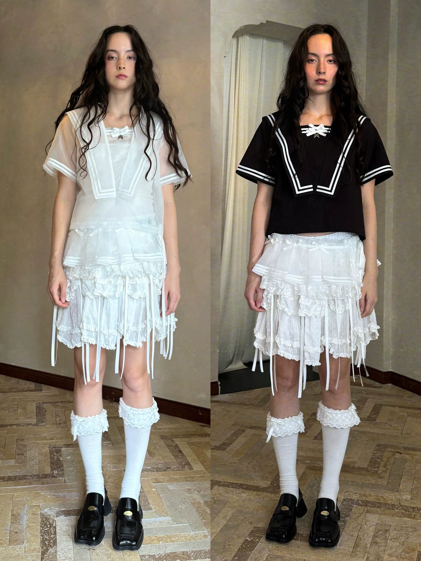Bow Double-Layer Patchwork Half Skirt
