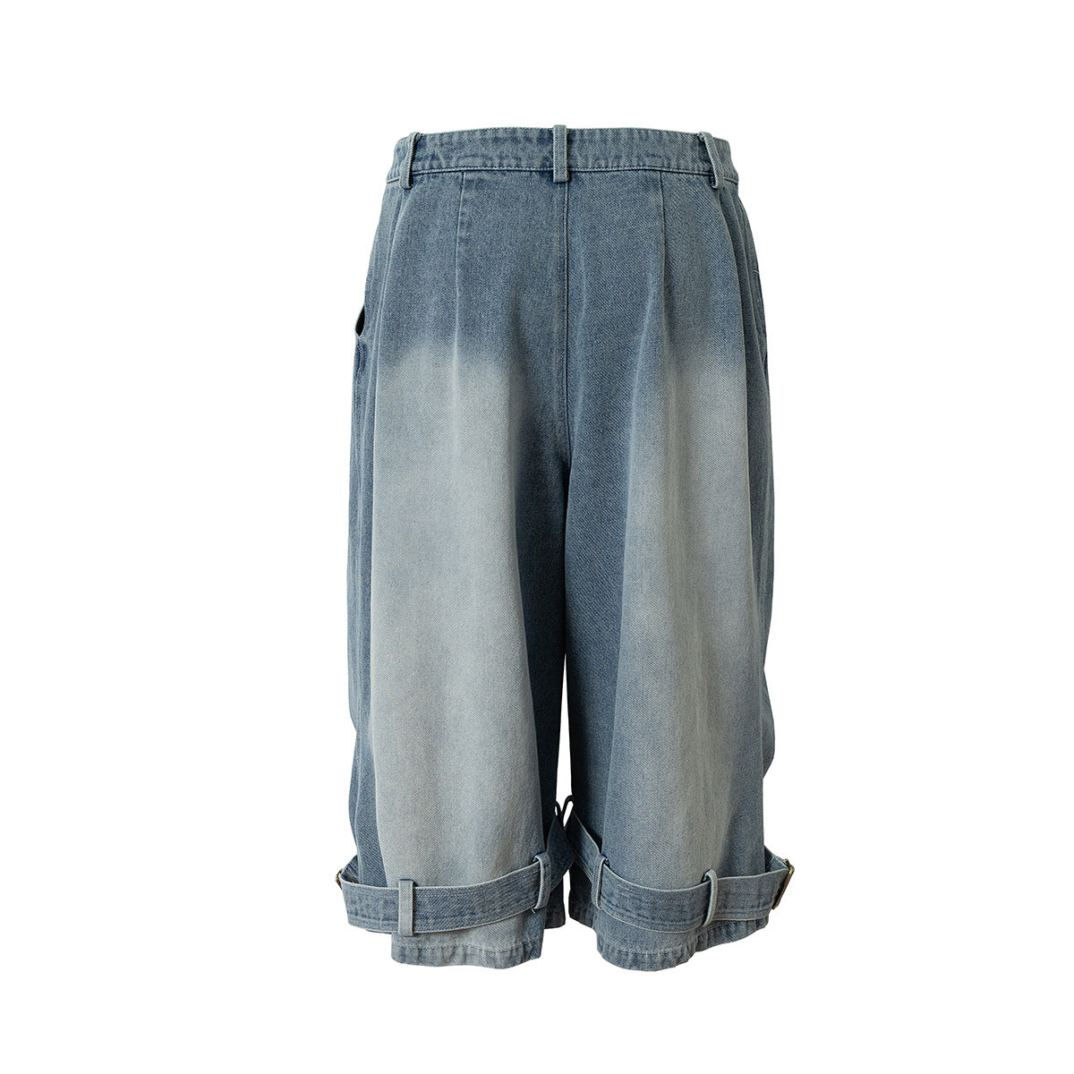 Lace-Up Washed Wide Leg Denim Short Pants