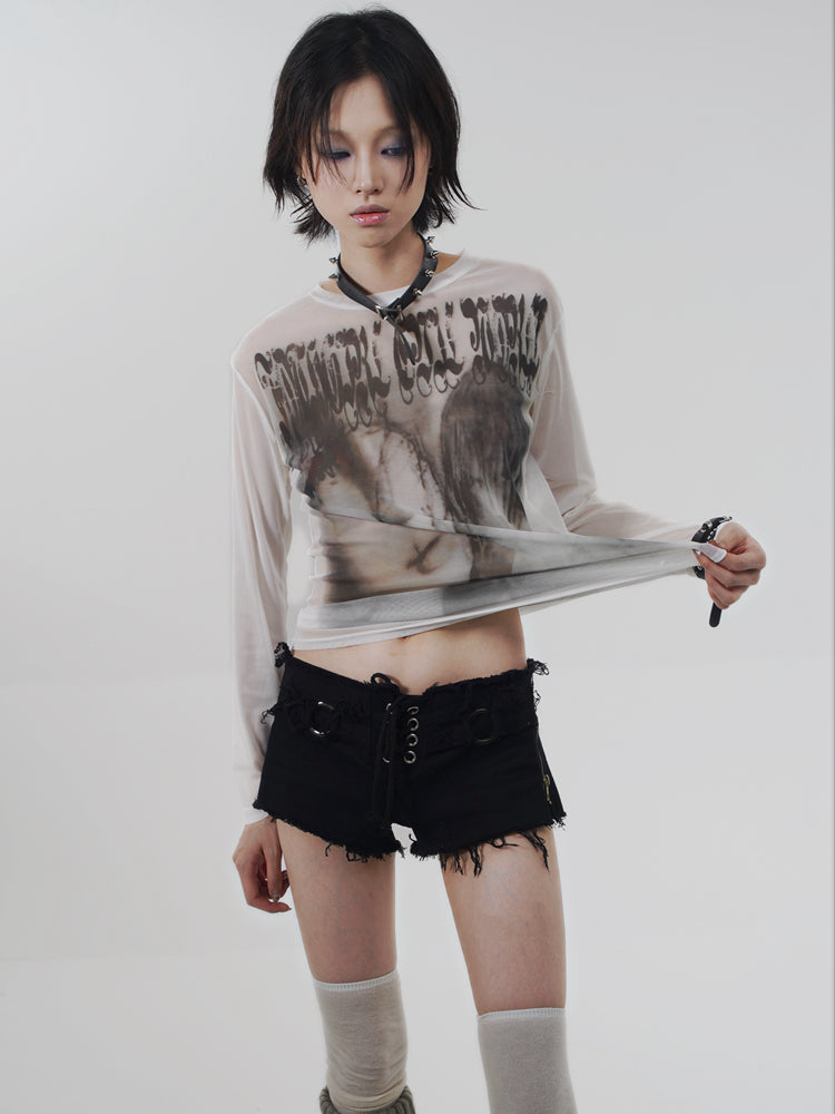 Goth Emo Artist Collaboration Mesh Long Sleeve T-Shirt