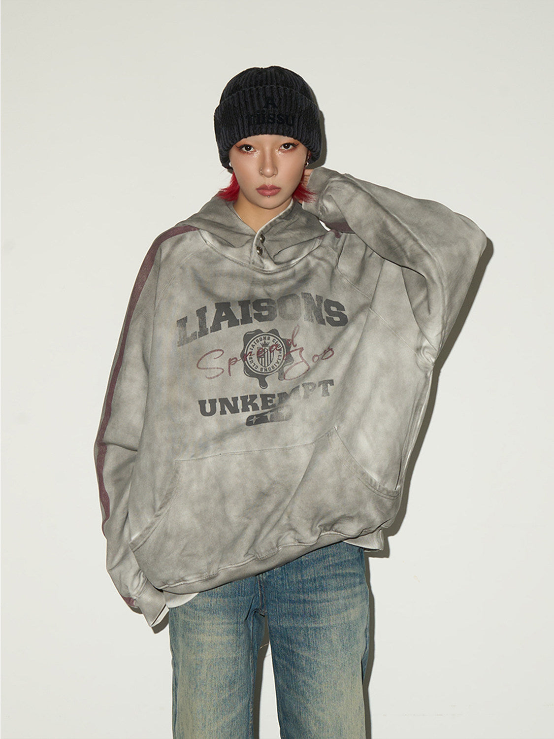 Letter Print Washed Oversize Hoodie