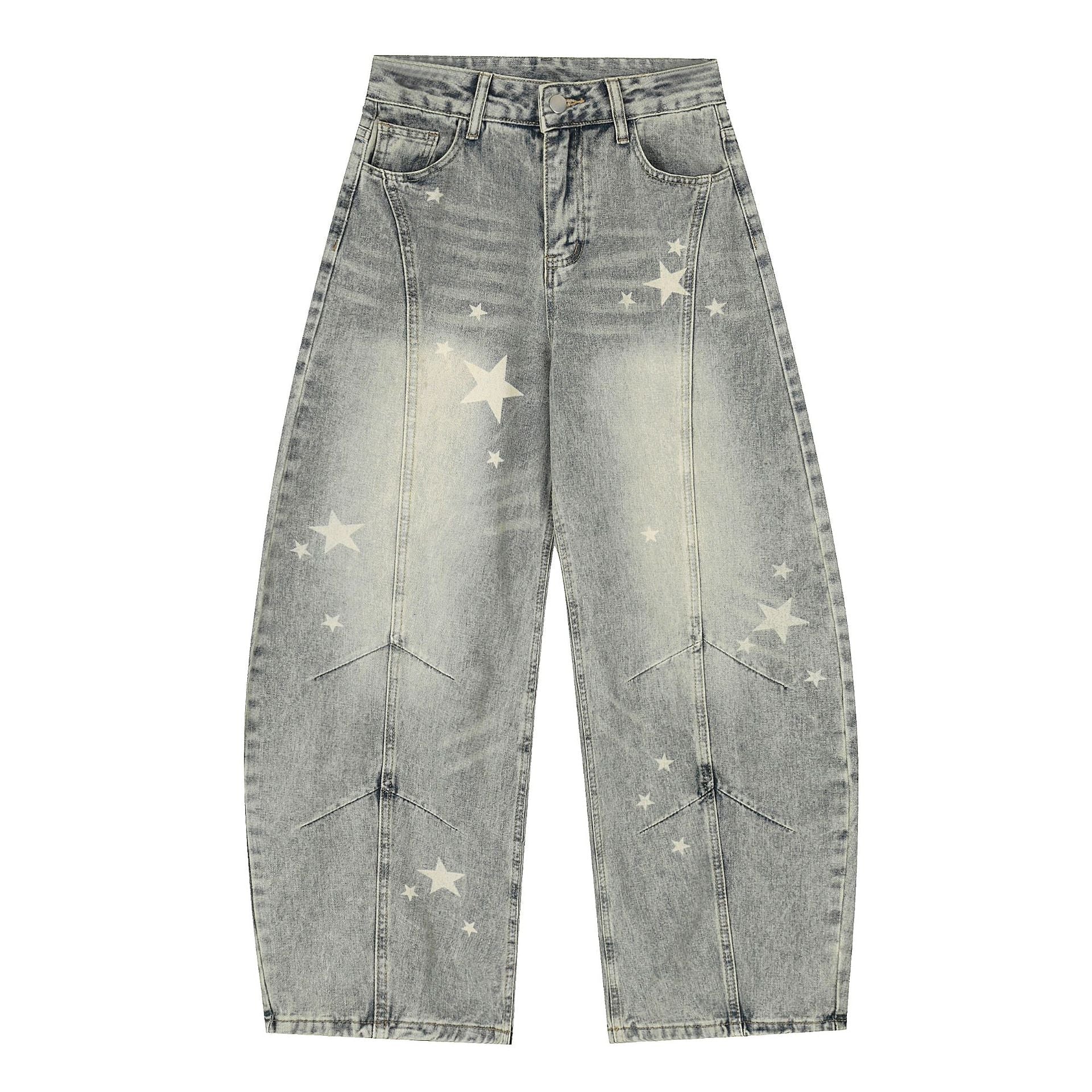 Star Print Curved Denim Jeans