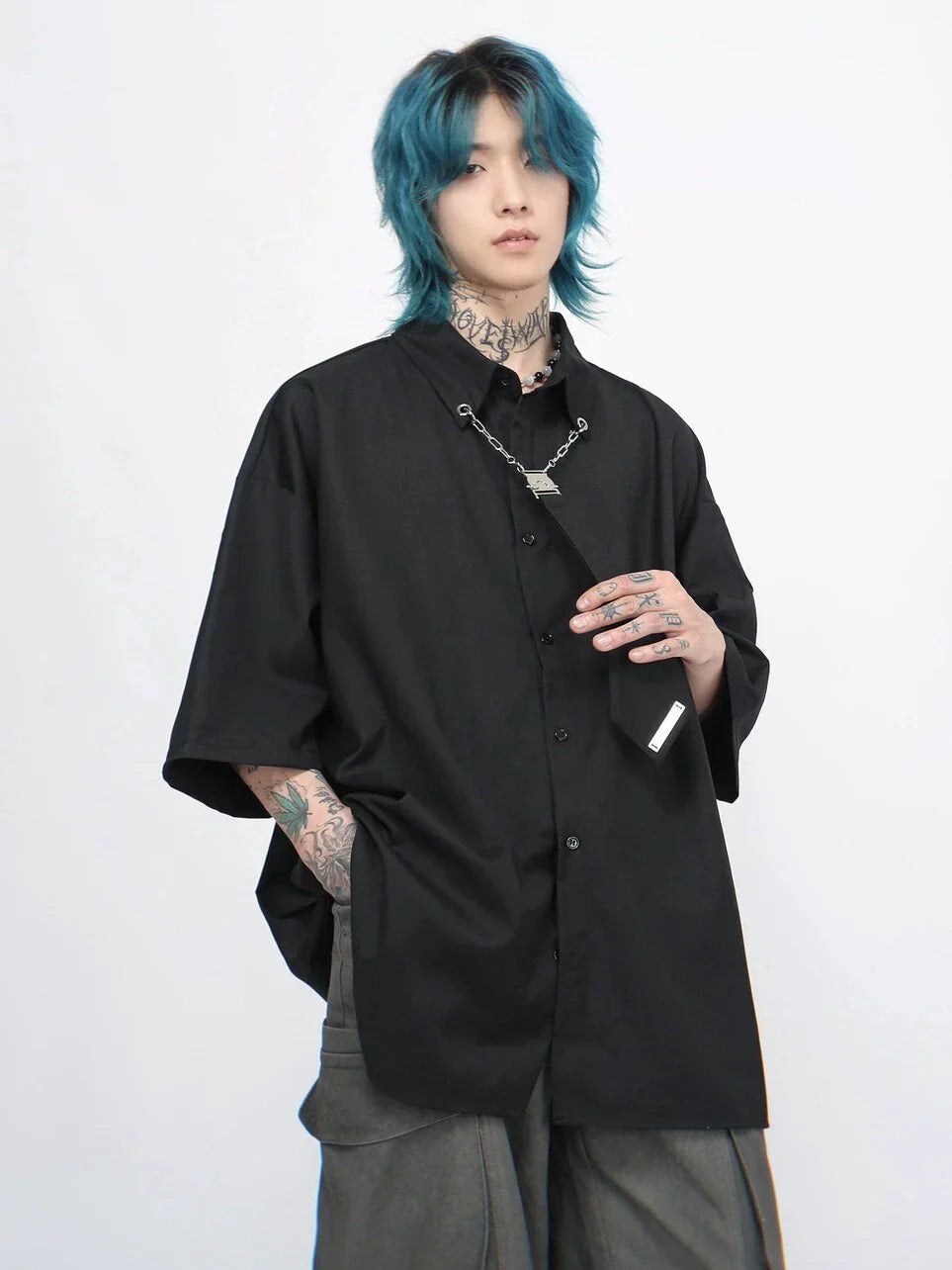 Tie Accessories Design Oversize Short Sleeve Shirt