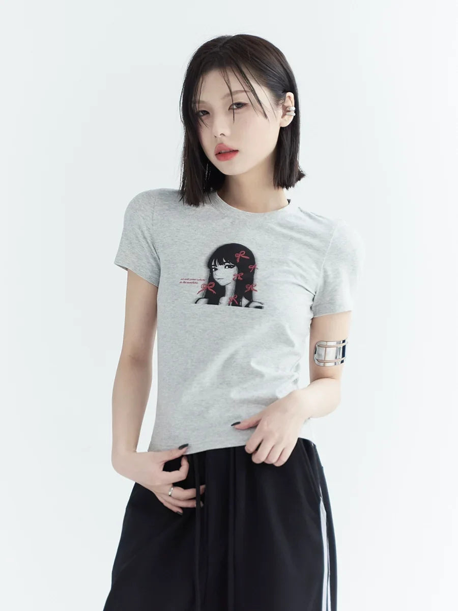 Girl Print Slim Fit Sleeve T-Shirt
