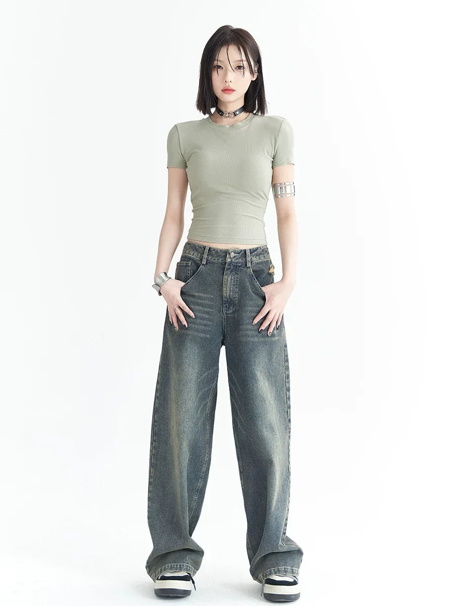Washed Wide-Leg Denim Jeans