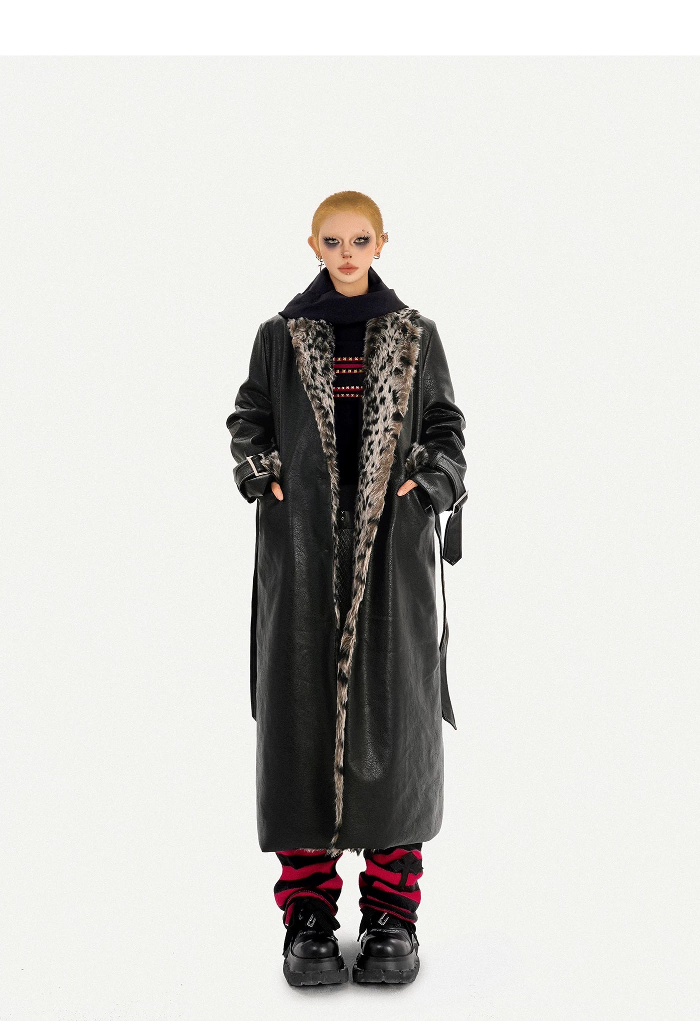Leopard Print Fake Fur Collar Oversize Coat