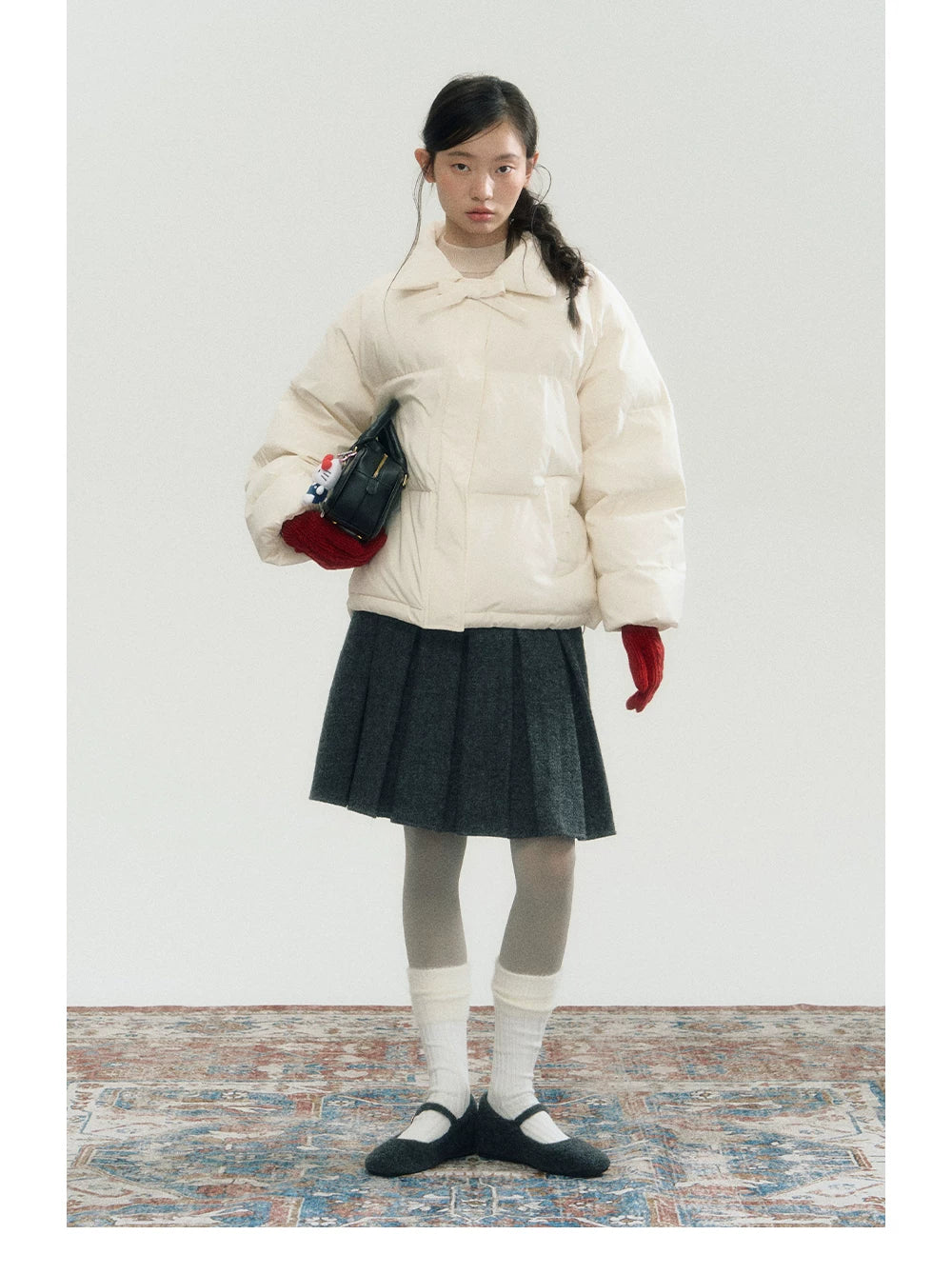 White Bowknot Puffer Jacket