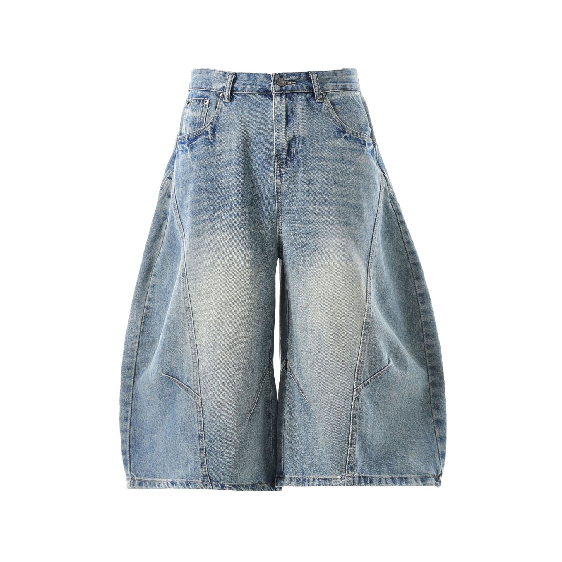 Washed Curved Denim Jort