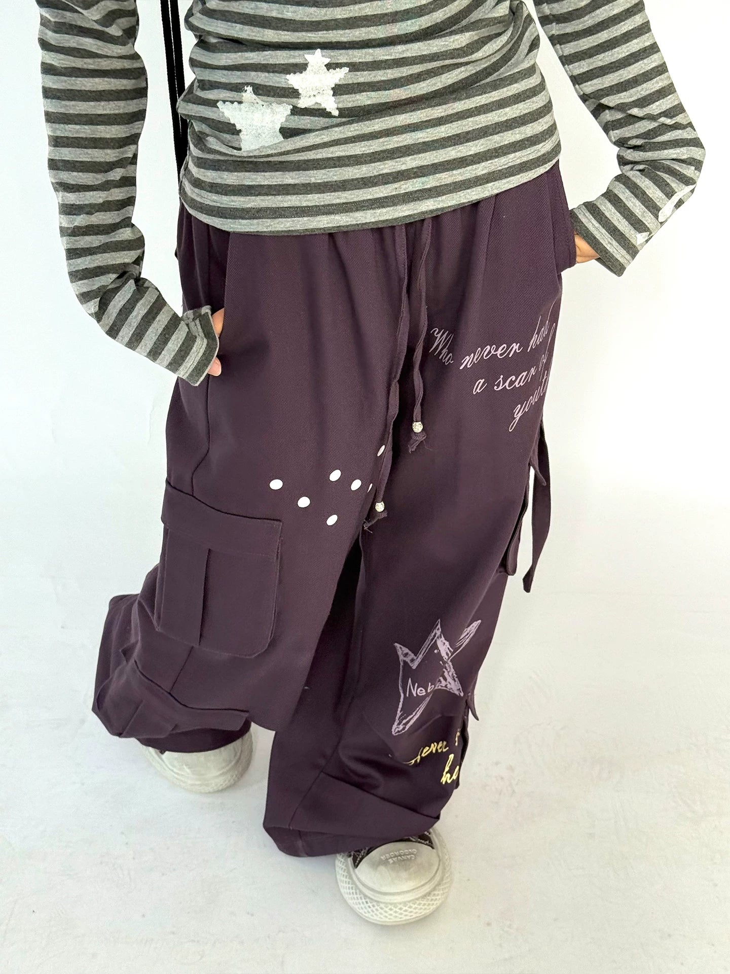 Multi-Pocket Polka Dot Straight Pants