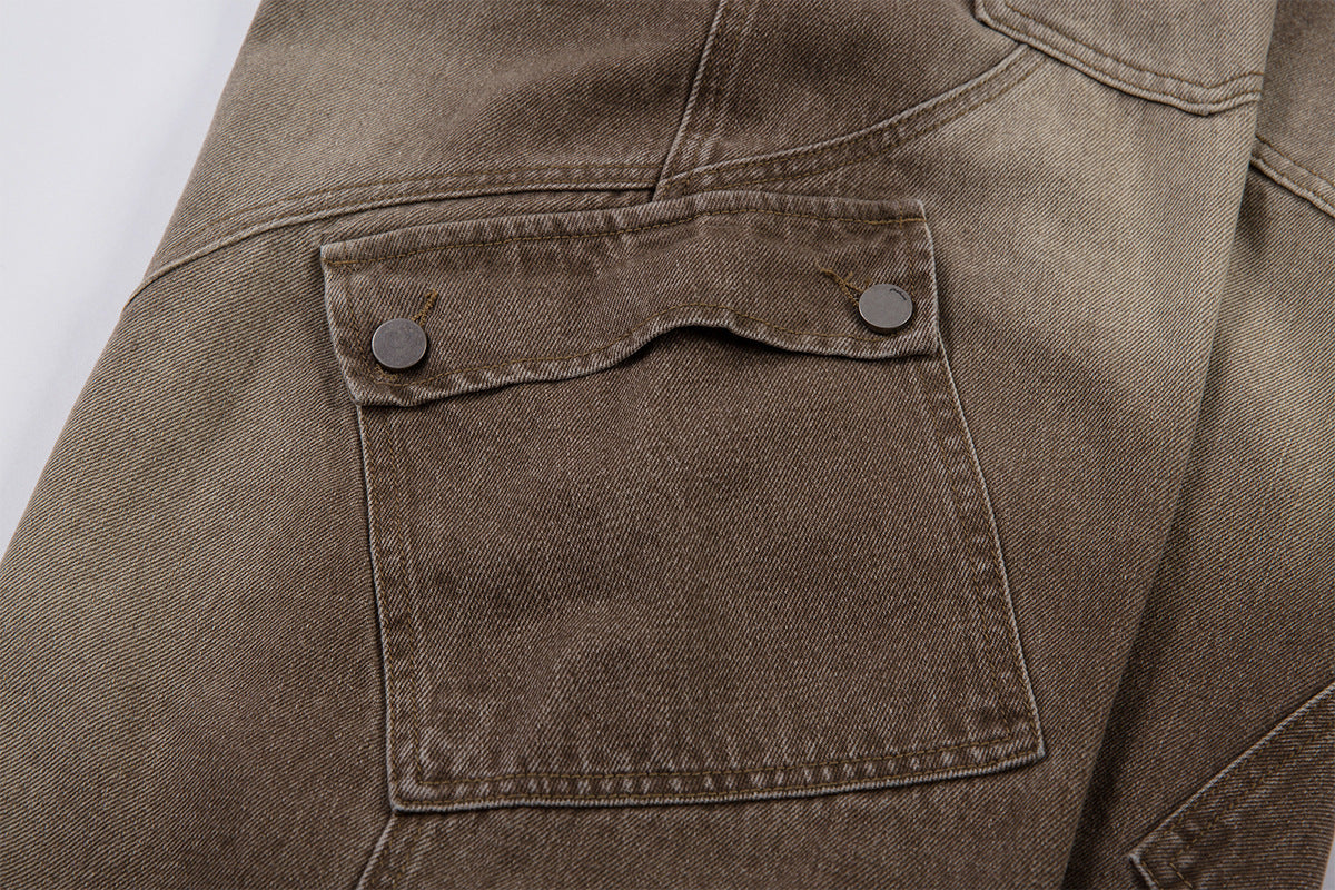 Washed Cargo Wide Leg Denim Jeans