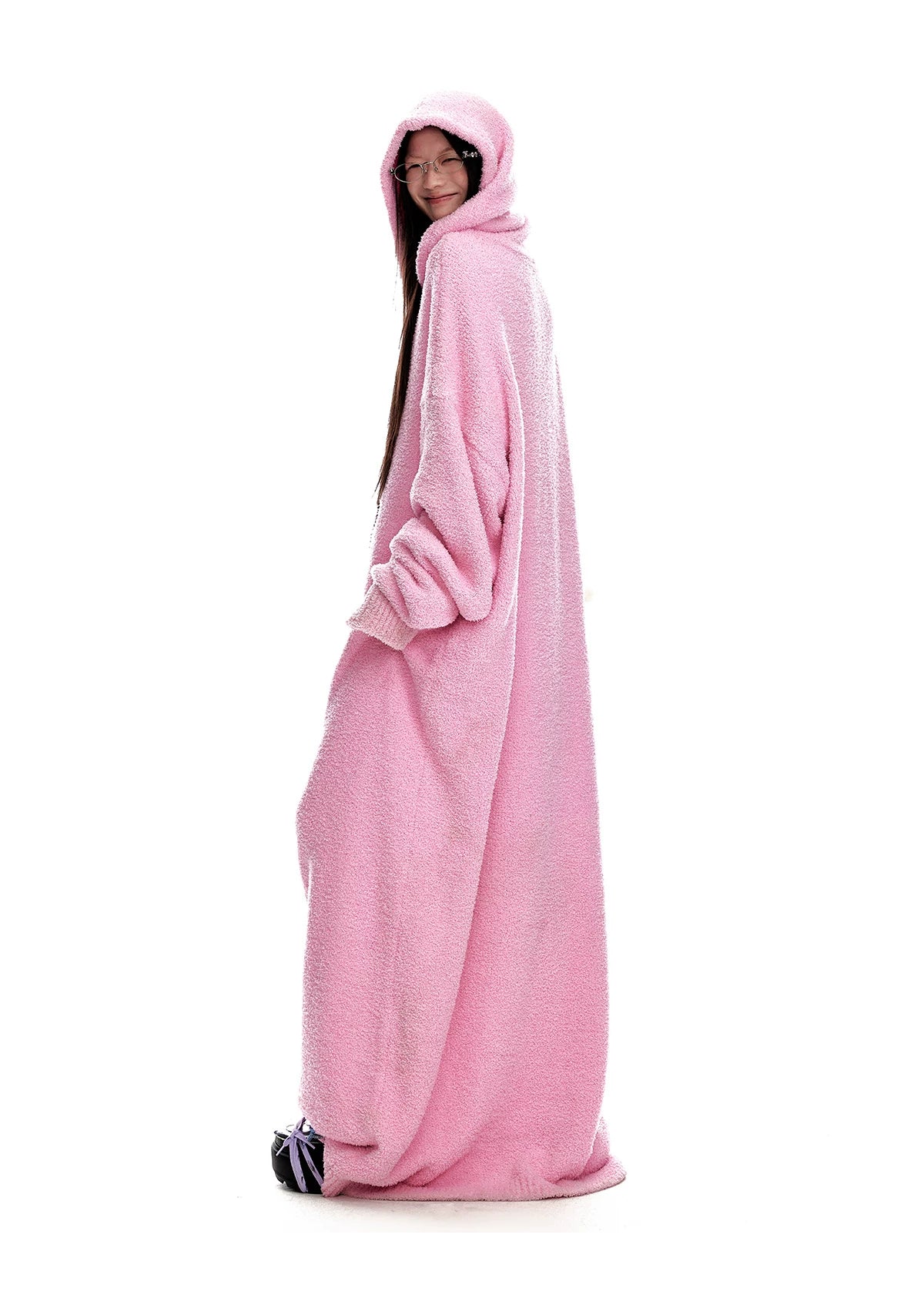 Fuzzy Hooded Knit Sweater Dress
