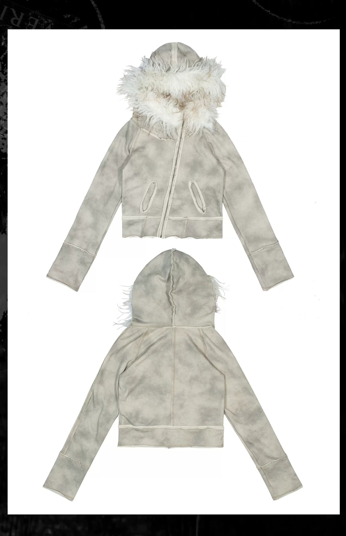 Fake Fur Collar Distressed Short Jacket