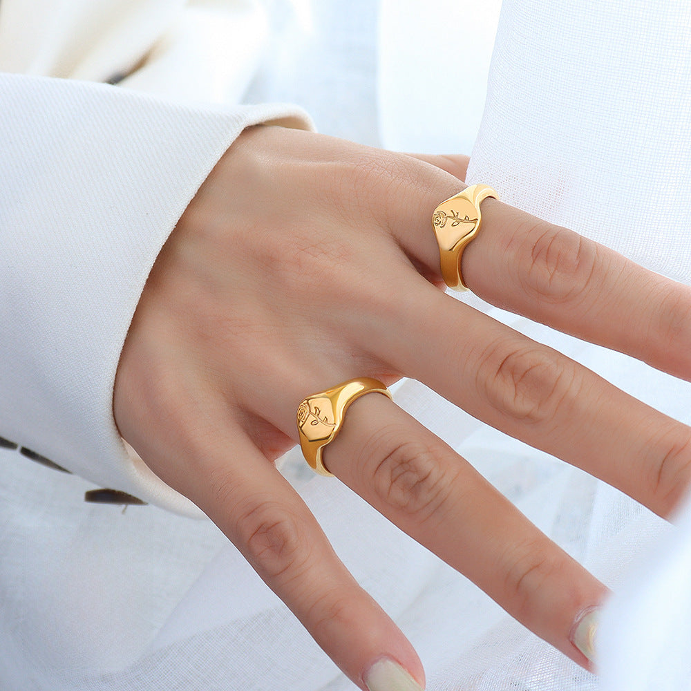 French Style Rose Index Finger Ring, Gold Tone Floral Design Band, Women's Fashion Jewelry, Elegant Statement Piece, Ideal Gift for Her, Best Seller in Dainty Rings, Trendy Stackable Accessory.