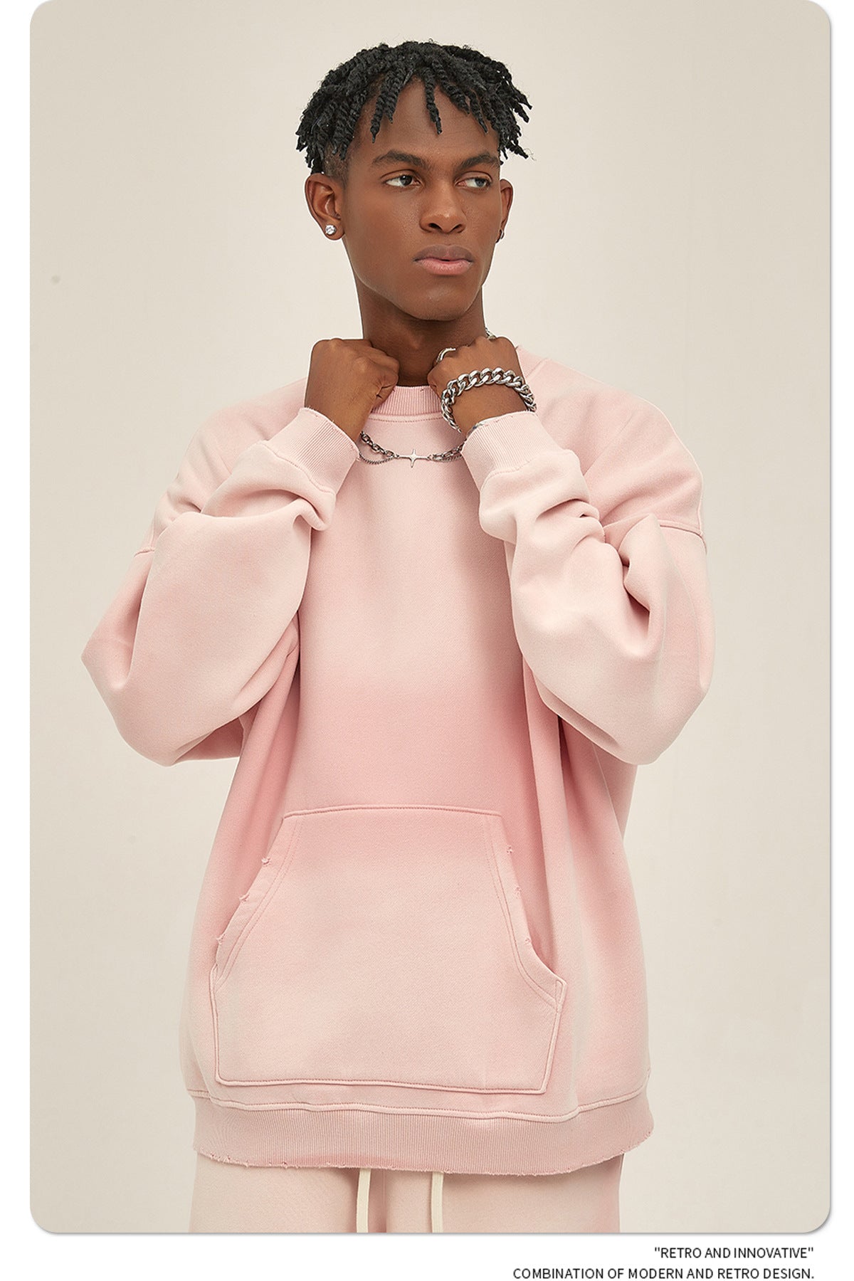 Fleece Lining Spray-dye Damage Oversize Sweatshirt