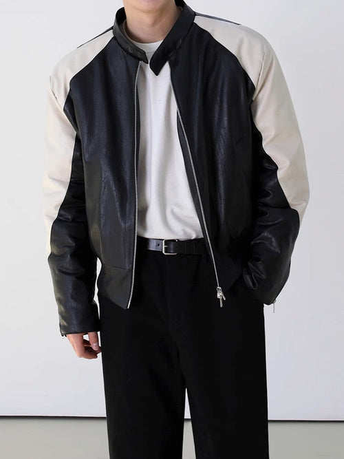 Veste en cuir PU patchwork - noir / M