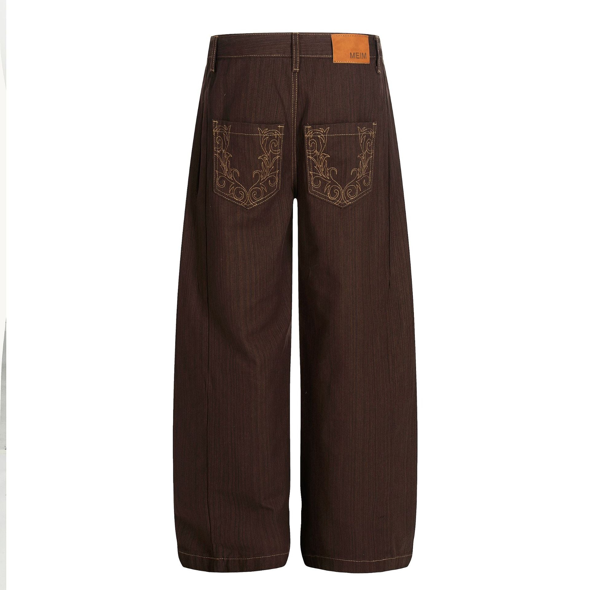 Stripe Embroidery Wide Leg Barrel Denim Jeans
