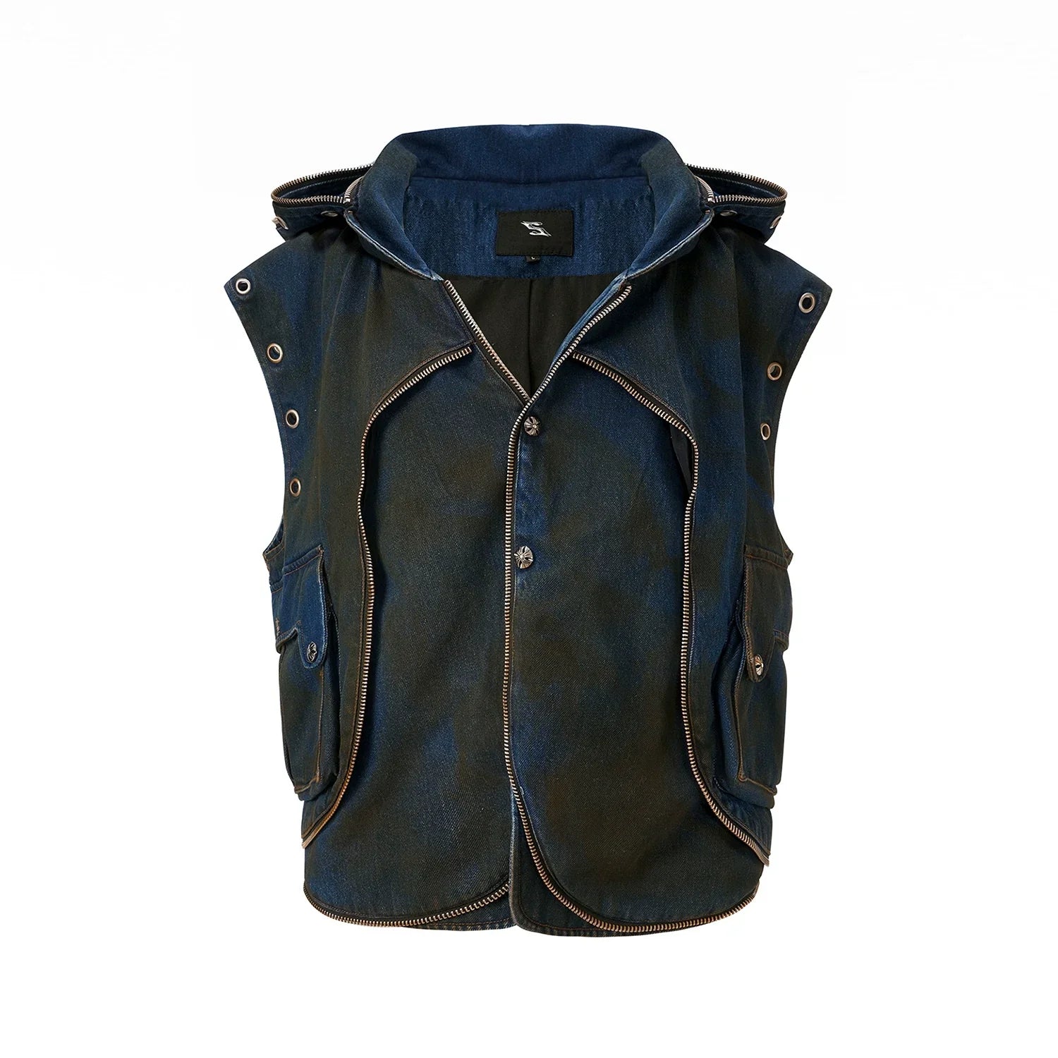 Hooded Wash Denim Vest & Cargo Short Setup