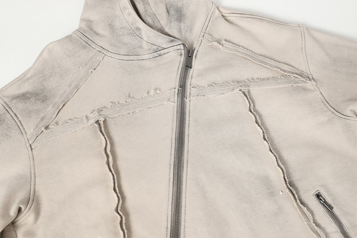 Washed Asymmetrical Zipper Detail Hoodie