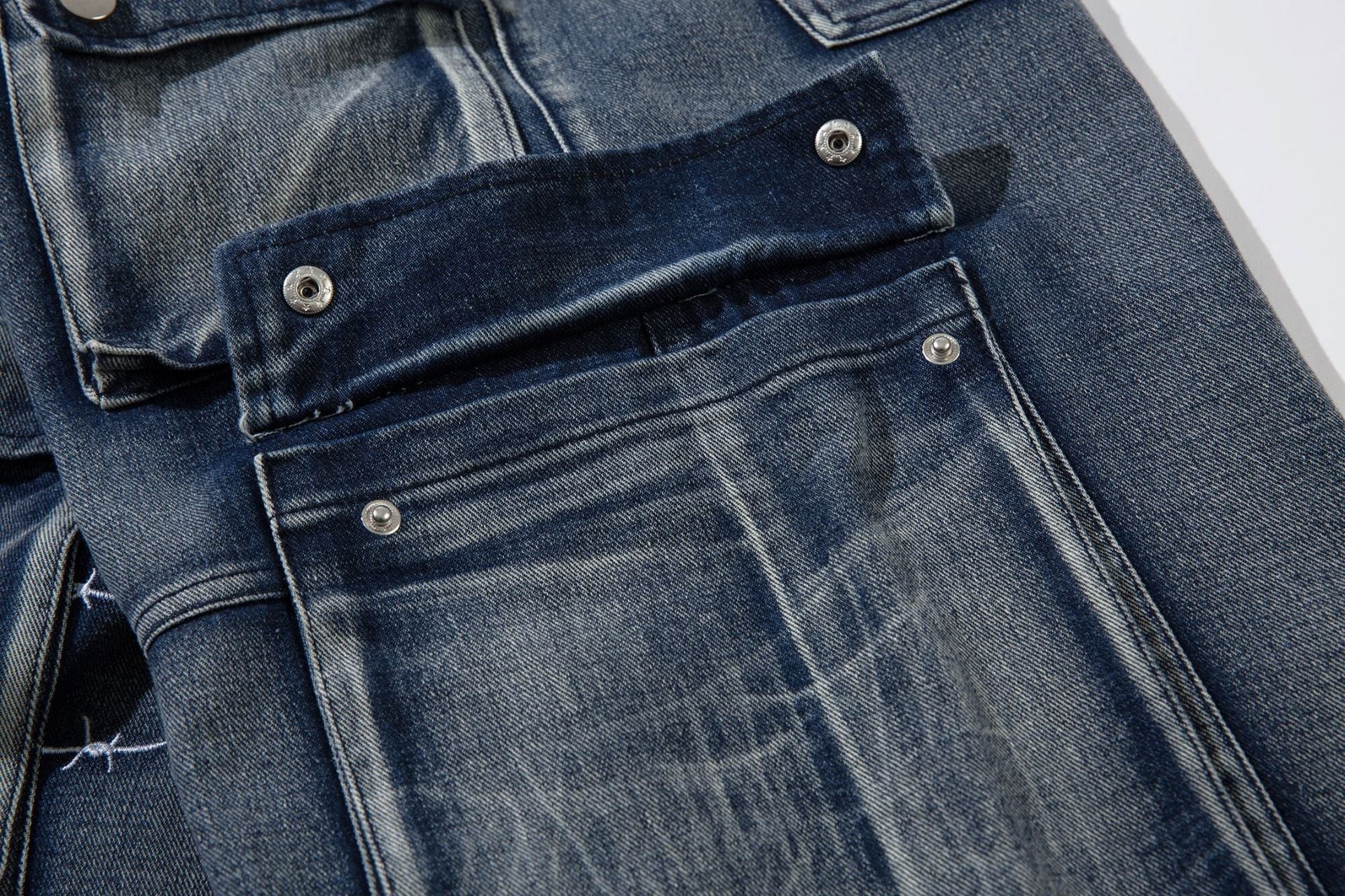 Cargo Pocket Embroidery Wide Leg Denim Jeans