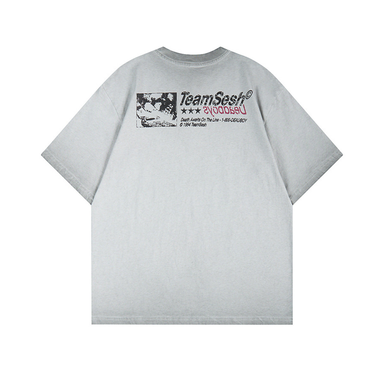 Washed Portrait Letter Print Short Sleeve T-Shirt