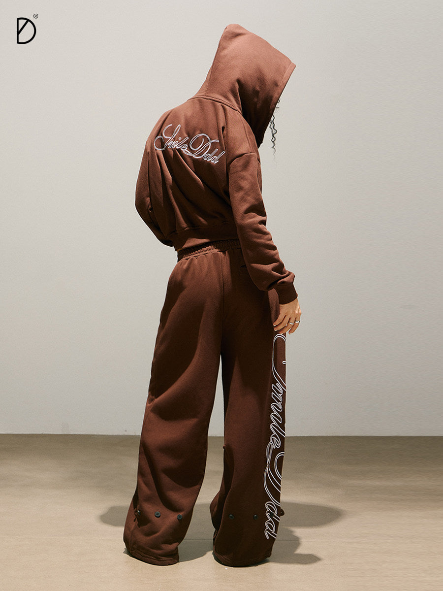 Logo Print Zip Hoodie & Logo Print Wide Leg Sweatpants Setup