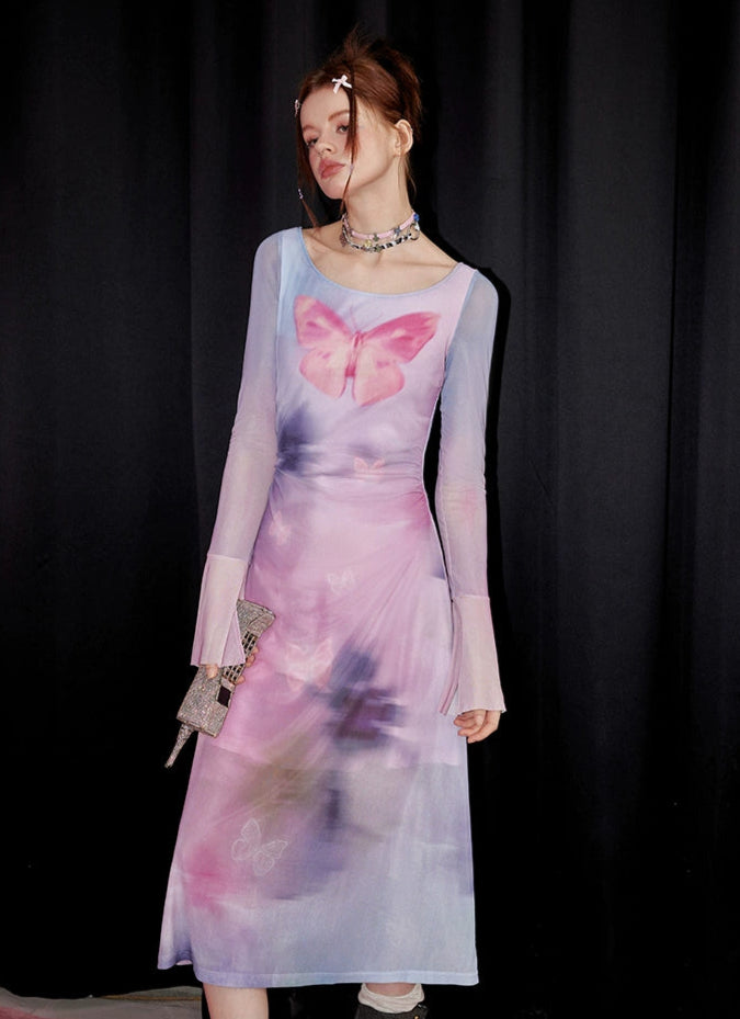 Ethereal Butterfly Fairycore Mesh Dress – Y2K Aesthetic Dream