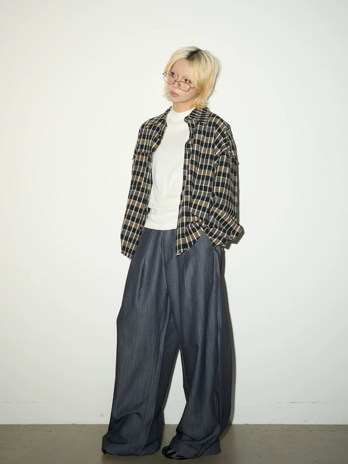 Pleats Elastic Waist Wide Leg Trousers