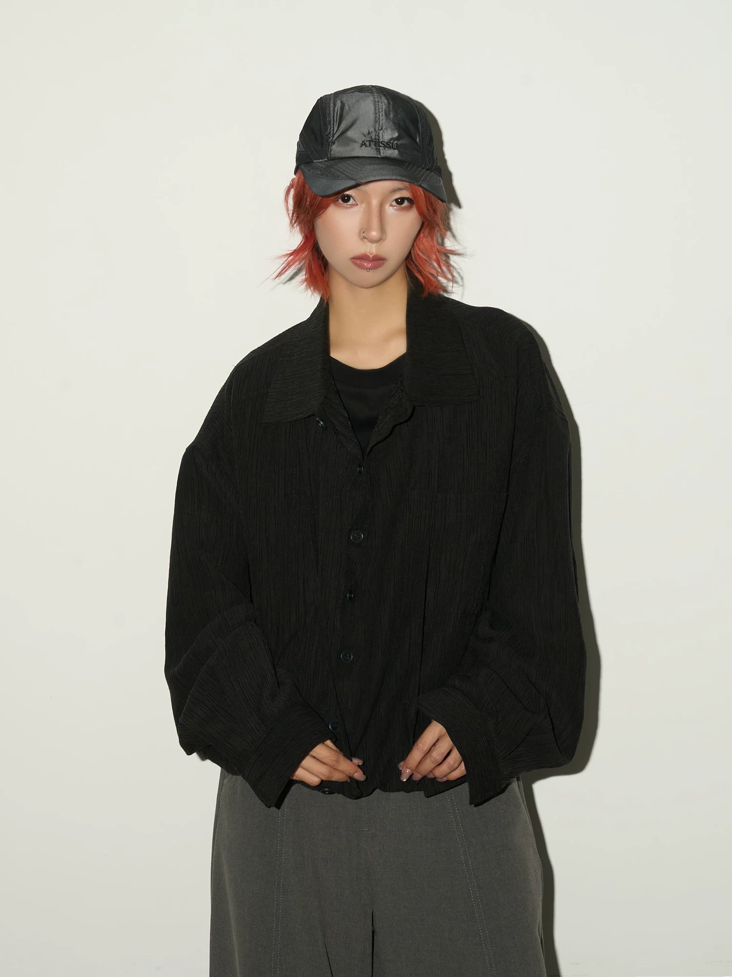 Textured Fabric Button Long Sleeve Shirt