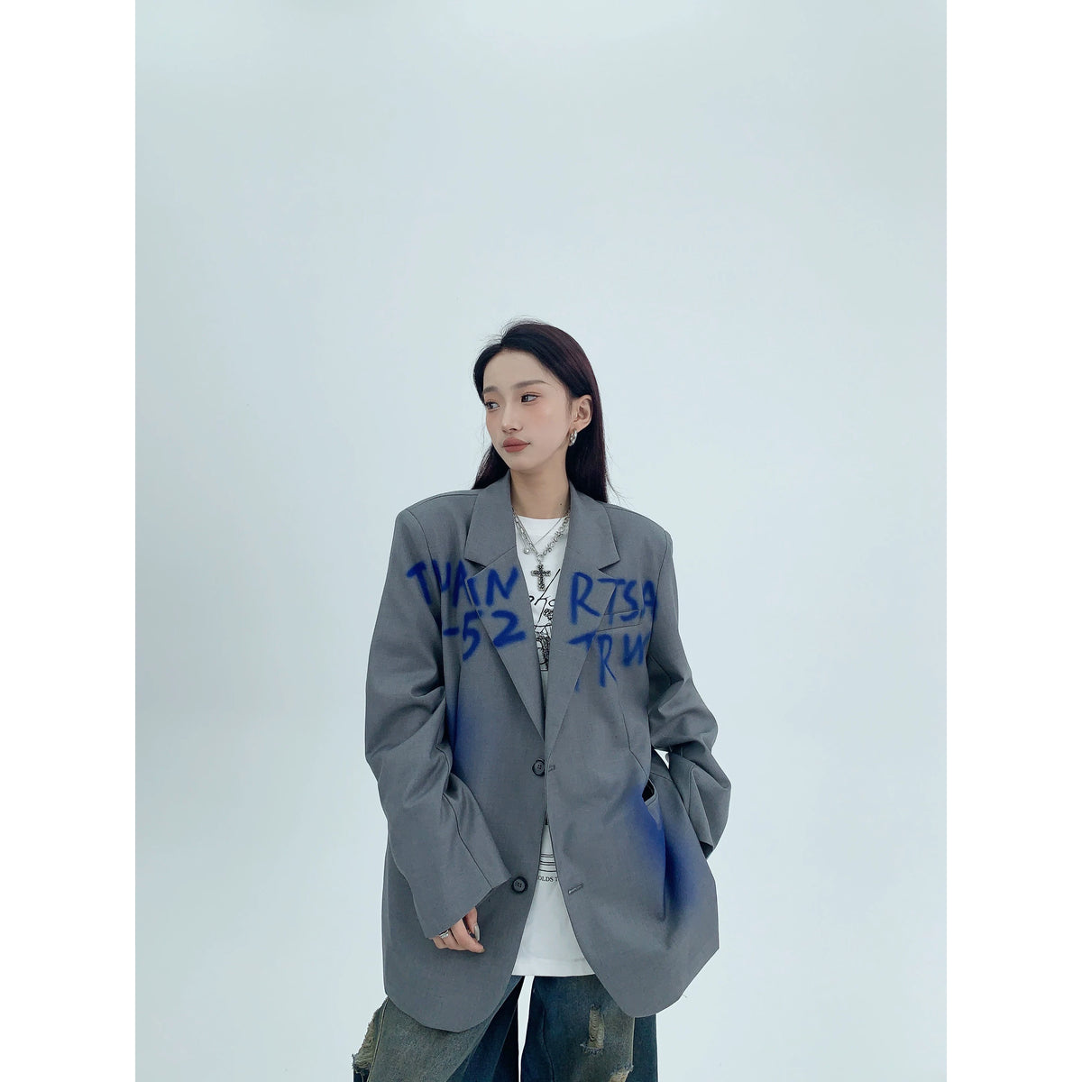 Graffiti Print Oversized Tailored Jacket