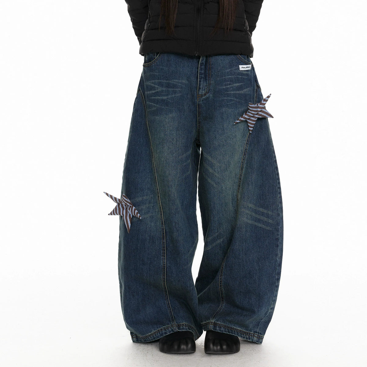 Star Patch Washed Wide-Leg Denim Jeans